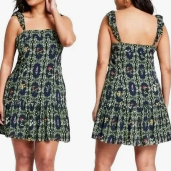 Aguabendita x Target Floral Pring Mini Dress Size 2X Flutter Sleeve Pockets NEW - Picture 1 of 14